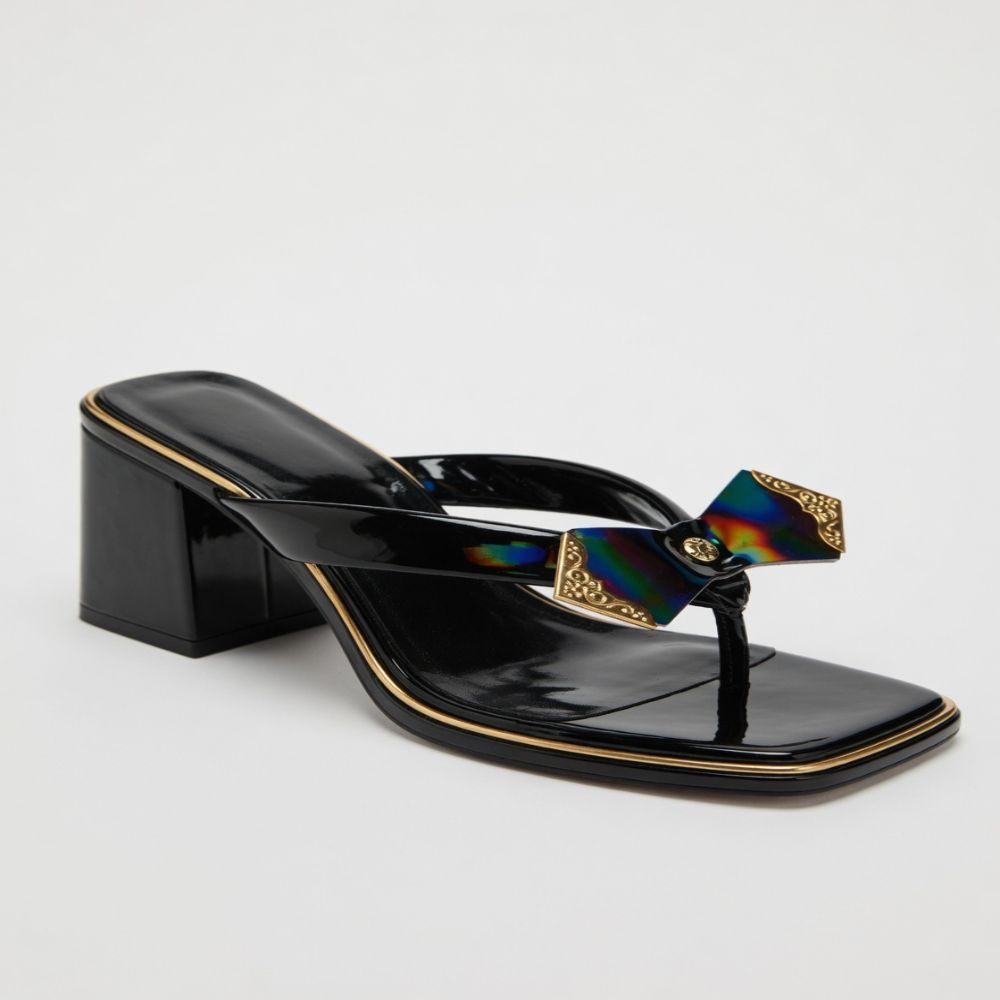 Ivory Gilded Bow Block Heel
